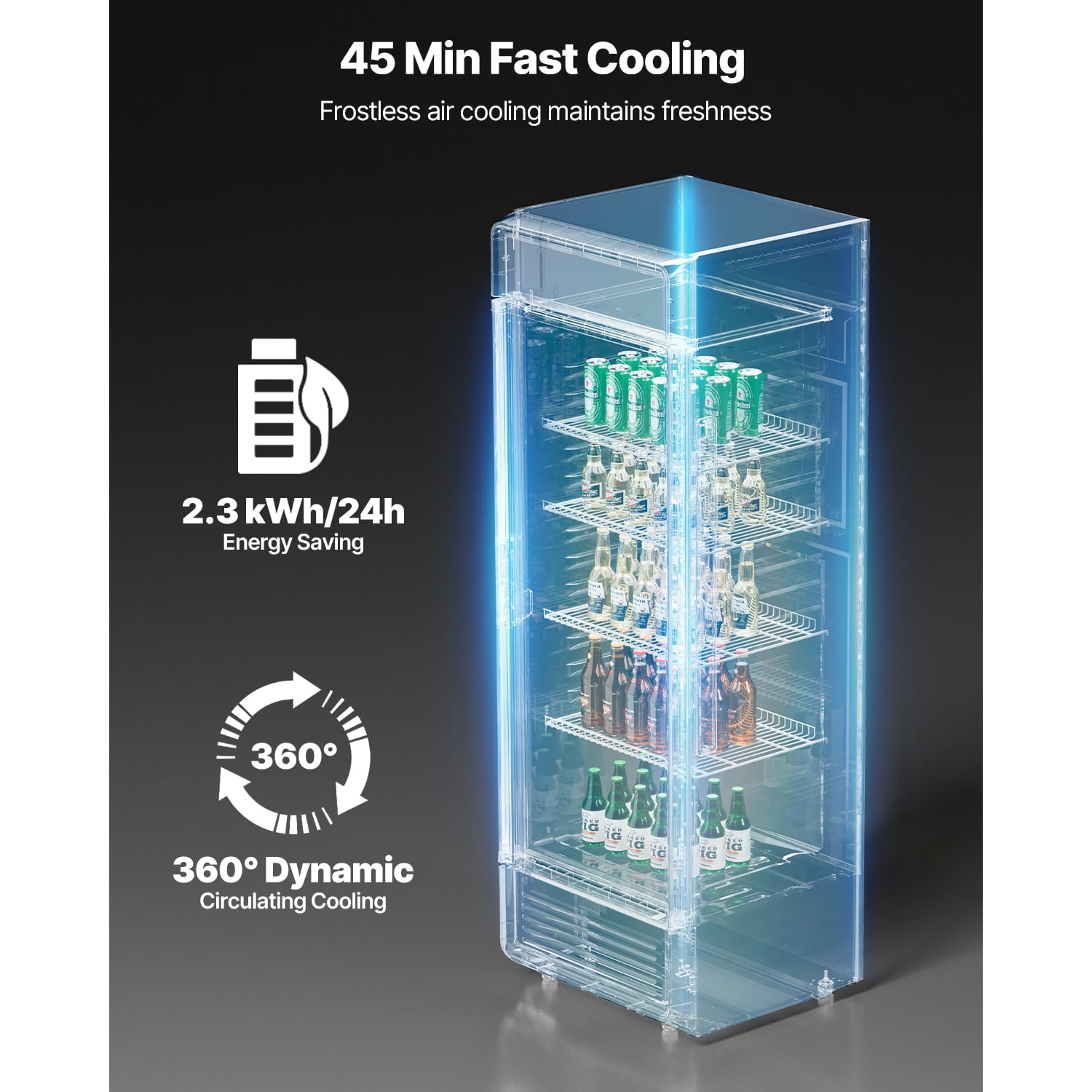 KFFKFF Commercial Merchandiser Refrigerator Single Glass Door 13.3 Cu ft , Display Beverage Cooler Merchandiser Customizable Lightbox