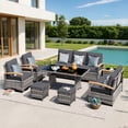 thumbnail image 2 of MEISSALIVVE 8 Pieces Patio Furniture Set with Dining Table, Outdoor Wicker Conversation Set with 3-Seat & 2-Seat Sofas, Wood Armrest Swivel Chairs, 2 Ottomans, Gray, 2 of 9