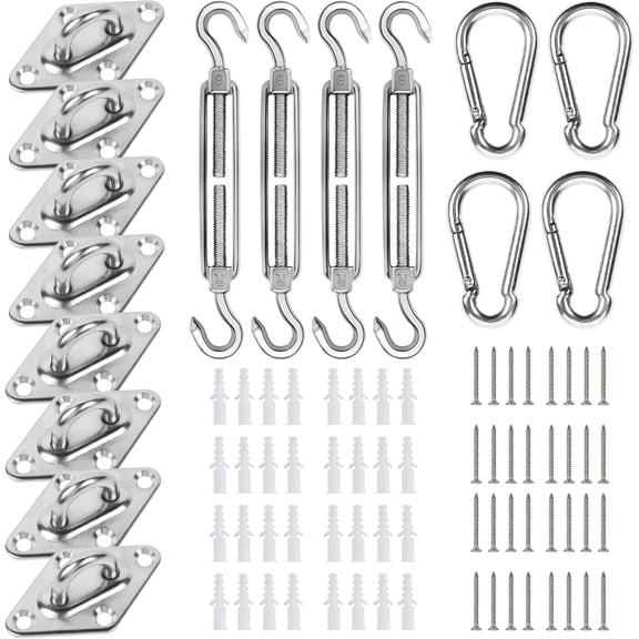 Shade Sail Hardware Kit with Cable Wire Rope,48 Ft (12Ftx4) Vinyl Coated Aircraft Cable,6 Inch Hanging Kit for Outdoor Curtain String Light Sun Shade Sails Installation D