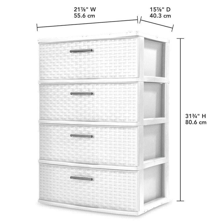 Sterilite Plastic Storage Dresser, 4 Drawer Wide Weave Tower Sterilite Plastic Storage Dresser, 4 Drawer Wide Weave Tower