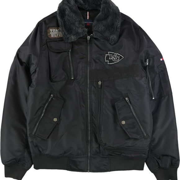 Tommy Hilfiger Mens Kansas City Chiefs Aviator Jacket, Black, Medium