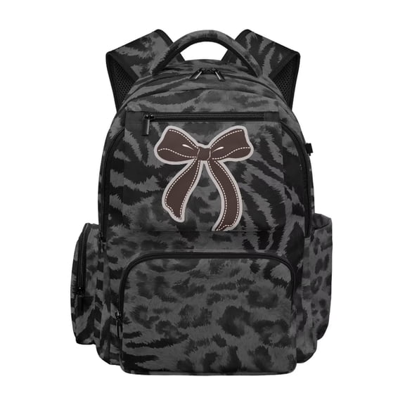 Pzuqiu Black Leopard Bow School Backpack for Boys 17 Inch Large Capacity Kids Backpacks Portable School Bookbags with Adjustable Shoulder Strap Lightweight Schoolbags for Students