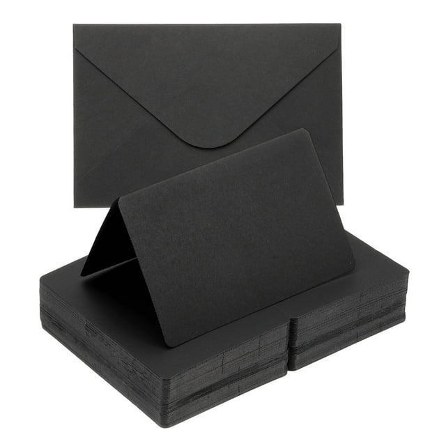 Uxcell Blank Half Fold Card and Envelopes, 100 Set 4 x 6 Inch Blank Folded Cardstock and Printable Envelopes White Greeting Cards for Invitations Wedding DIY Birthday, Black