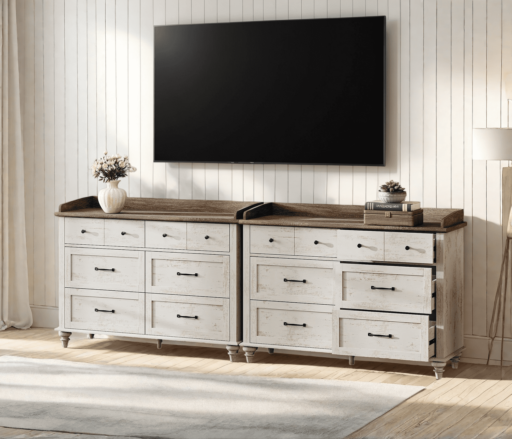 Dresser with 12 Drawers for Bedroom with Ample Drawer Space Antique White Dresser, Farmhouse Storage Dresser for Closet