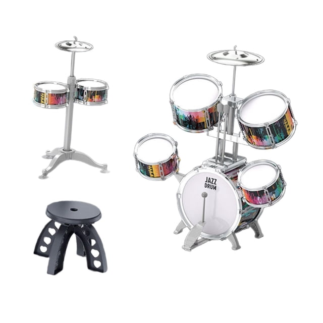 Kit de tambor de jazz para niños, juguete educativo temprano con taburete, instrumentos musicales de percusión para regalo navideño, fácil de , Style Estilo A