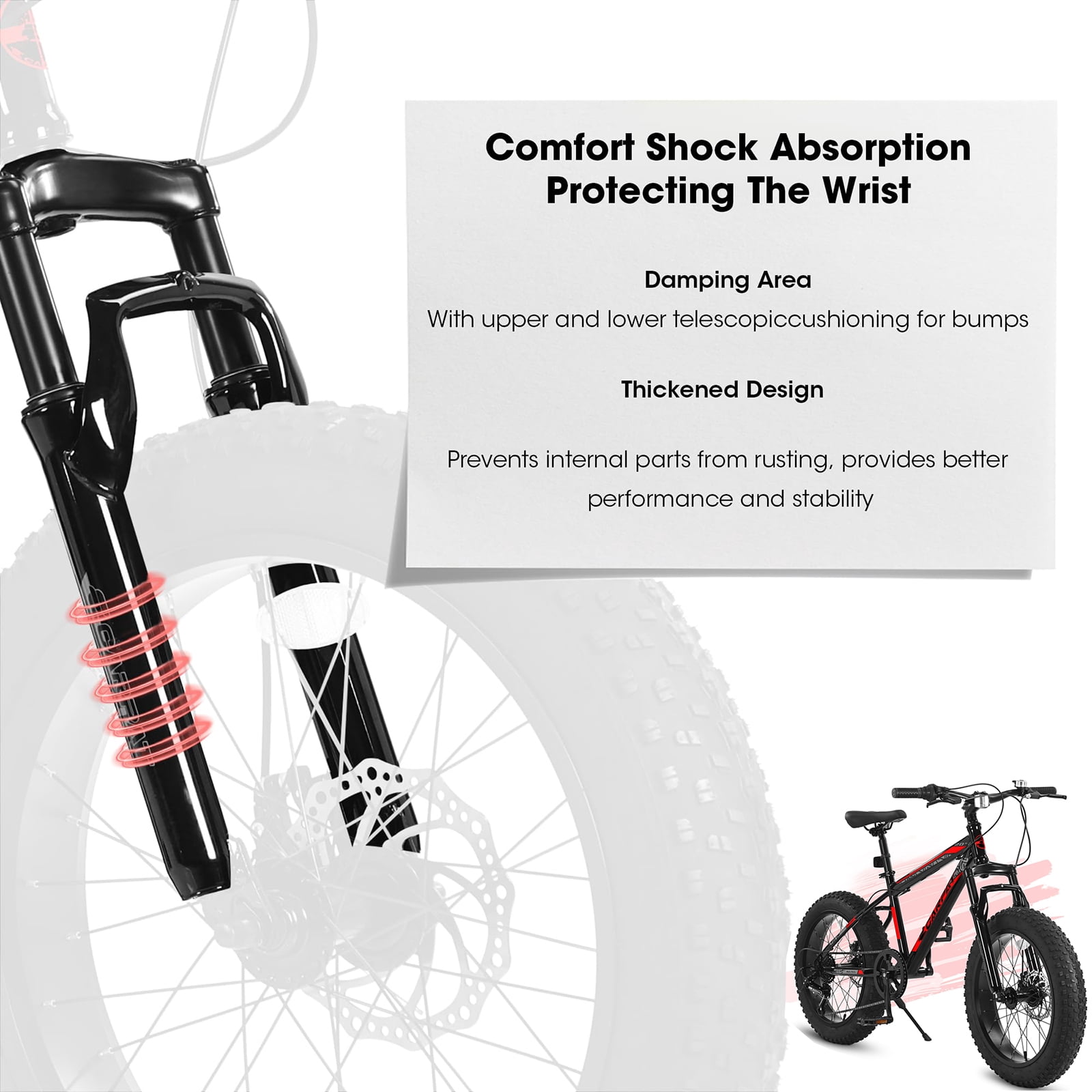 20 Inch Men-Lightweight Fat Tire Bike, High Carbon Steel Frame, Front Suspension, 7-Speed, Ideal for Snow and Off-Road Riding, Red