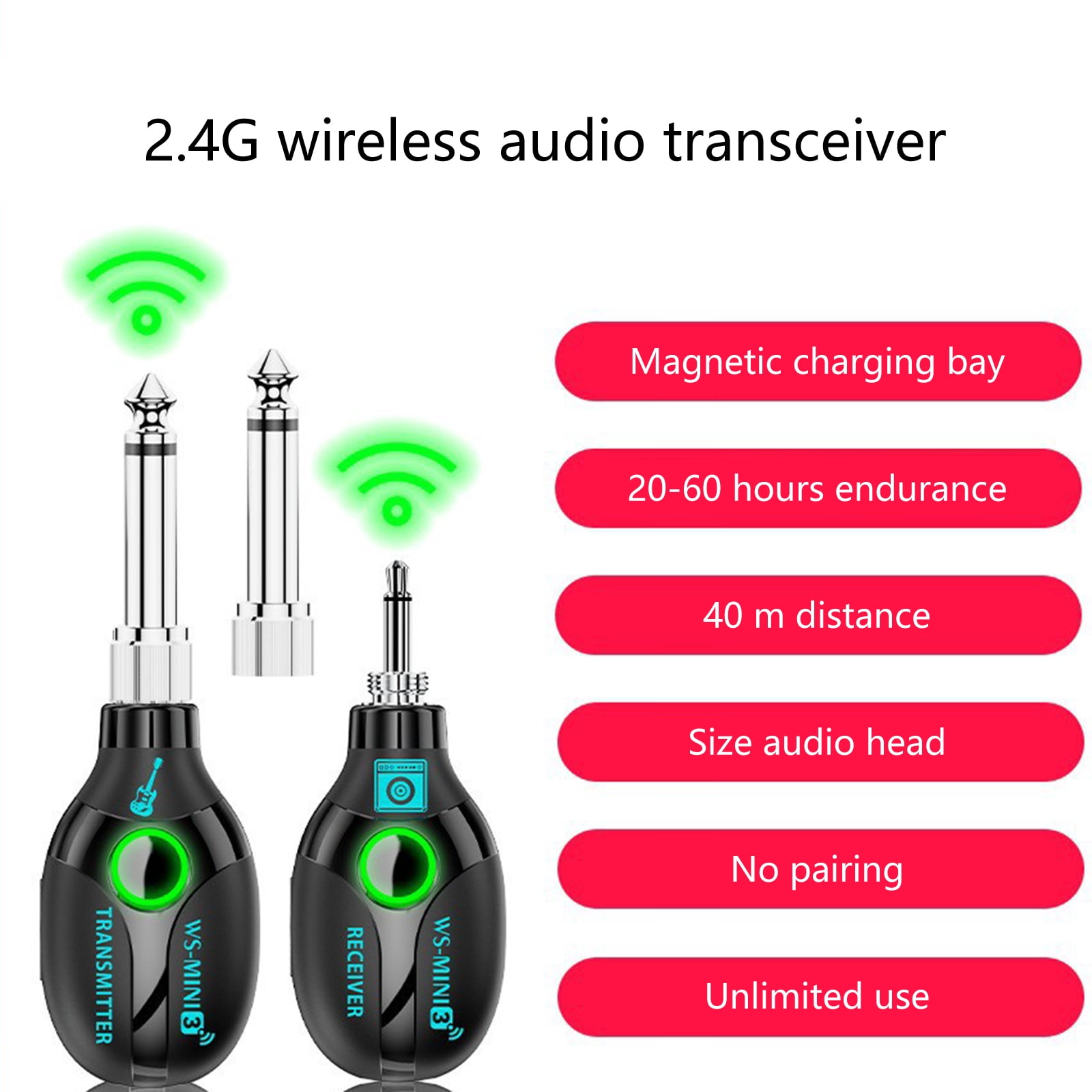 Yoetaun 2.4GHz Guitar Wireless Systems Guitar Transmitter Receiver Systems Digital Guitar Systems Cordless Guitar Socket Leads