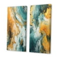 thumbnail image 3 of Designart "Oceanic Harmony Turquoise Waves Abstract II" Abstract Painting Wall Art Set Of 2 - Modern Gold Gallery Wall Set For Home Decor, 3 of 6