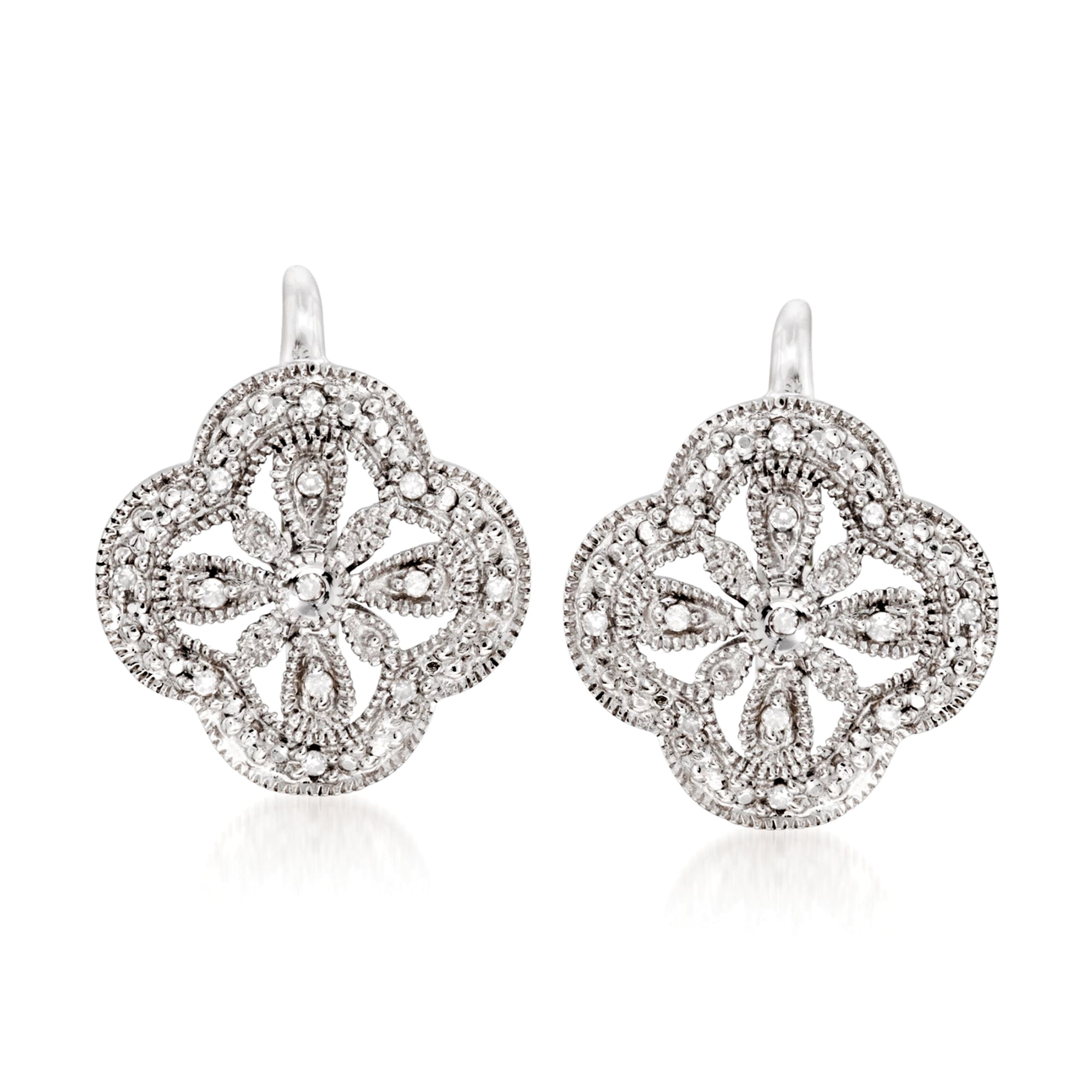 Ross-Simons Openwork Clover Drop Earrings With Diamond Accents in Sterling  Silver