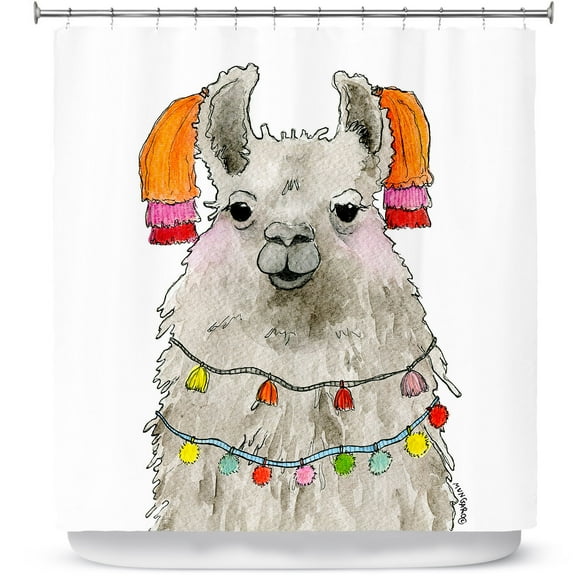 Shower Curtains 70" x 93" from DiaNoche Designs by Marley Ungaro - Tassels Llama White