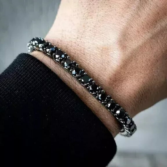 8Ct Round Lab-Created Black Diamond Men's Tennis Bracelet 14k Black Gold Plated