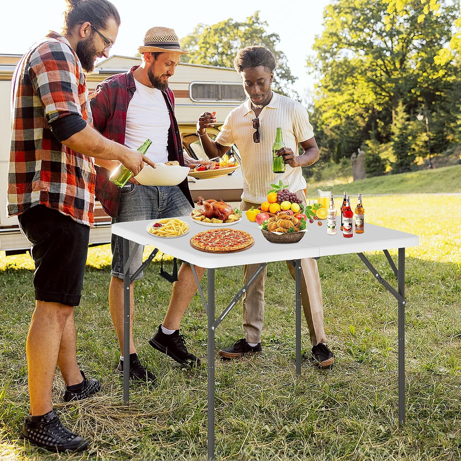 Dkelincs Folding Table 34" Square Card Table Plastic Foldable Portable Table Utility Dining Table for Camping, Party, Picnic, Support 330 lbs(White)