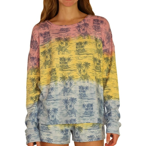 P.J. Salvage Womens Palm Trees Pajama Sweater, Multicoloured, Small
