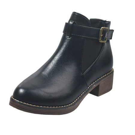 DVKOVI Comfortable Dress Shoes for Women Womens Western Booties Women s Fashion Casual Retro Belt Ankle Boots Boot for Ladies Fall Winter Heel Boots for Women Black 38