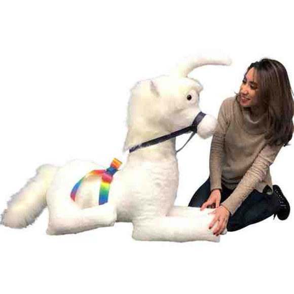 American Made White Giant Stuffed Unicorn Soft 4 Feet Wide, 3 Feet Tall