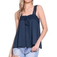 thumbnail image 1 of INSPIRAR CHIC Top sin mangas de mujer con panel de encaje, cuello cuadrado, fluido y con volantes, azul oscuro XL, 1 of 6