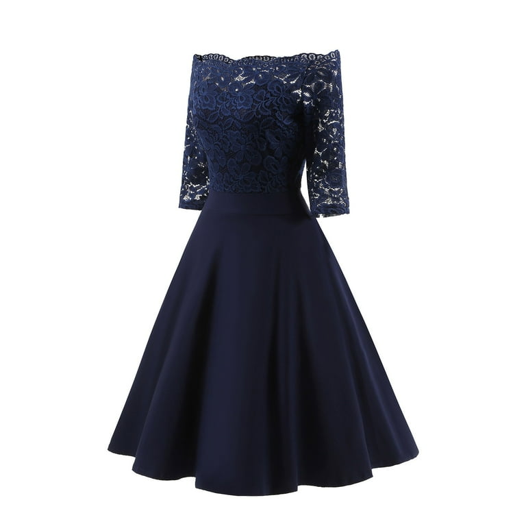 ZIZOCWA Long Sleeve Plus Size Dress For Women Ball Dress Women S Elegant Dress Lace Dress Half Sleeve Solid Dress Skirt Off Shoulder Wedding Party