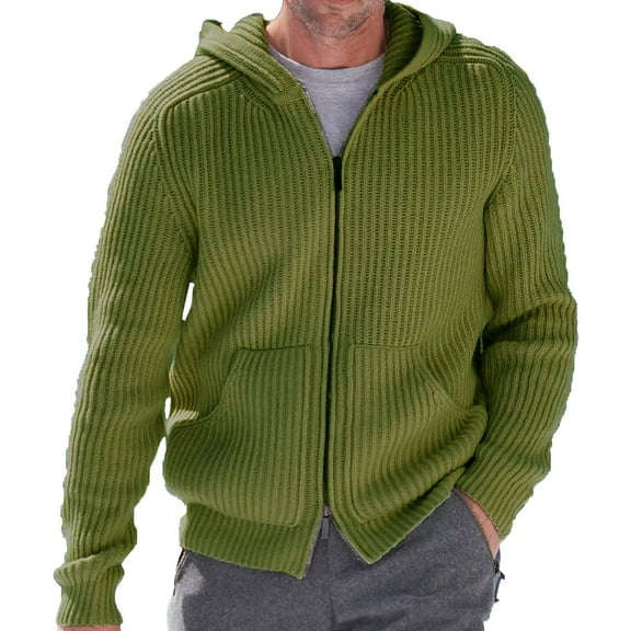 Men's Knitted Sweater Hooded Long Sleeved Jacket Solid Color Hooded Casual Jacket Two-Way Zipper Athletic Jacket Men Soft Hoodies Fall Winter Warm Coat Mens Blazer Full Zip Up Hoodie