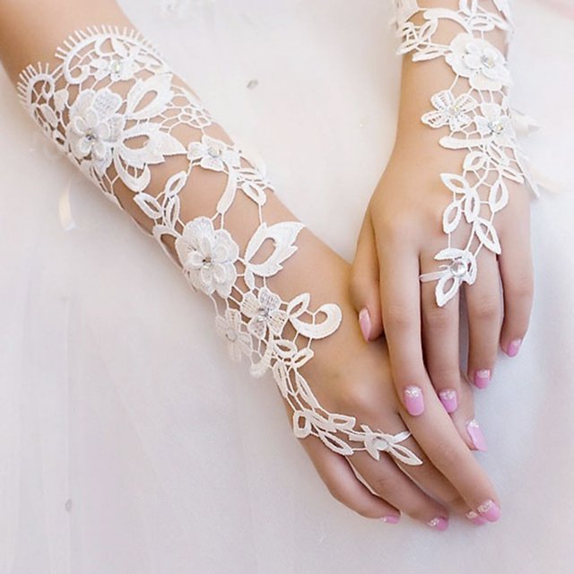 1 Paire de Gants de Mariée de Mariée Floral en Dentelle Blanche Robe de Soirée Sans Doigts