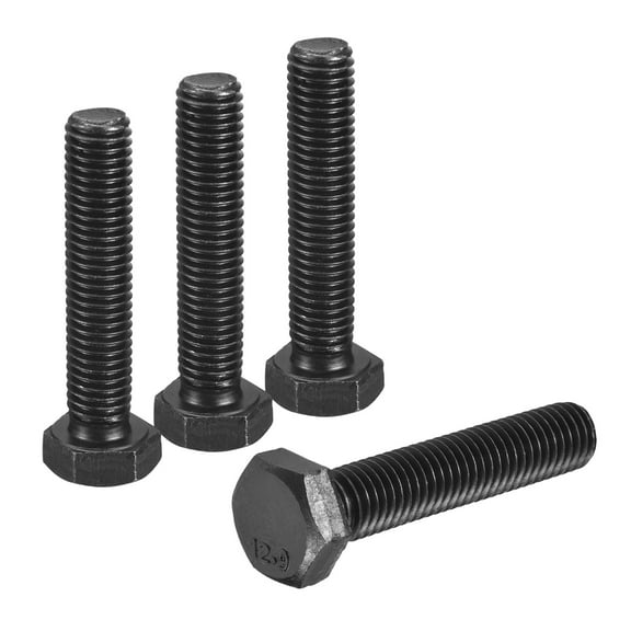 4Pack M10-1.5 x 50mm Left Hand Hex Head Bolt, Black Oxide Carbon Steel Reverse Fully Threaded  Fastener Screws Bolts for Machinery, Automobiles and Construction