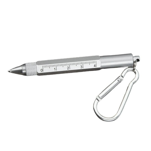 Bolígrafo tecnológico 6 en 1 con regla, llavero / mosquetón, bolígrafo, lápiz óptico para pantalla táctil, destornillador, bolígrafo multifunción para - Mosquetón Mosquetón plateado Soledad Bolígrafos