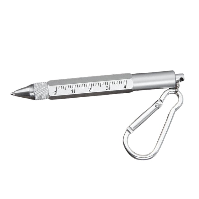 Bolígrafo tecnológico 6 en 1 con regla, llavero / mosquetón, bolígrafo, lápiz óptico para pantalla táctil, destornillador, bolígrafo multifunción para - Mosquetón Mosquetón plateado Soledad Bolígrafos