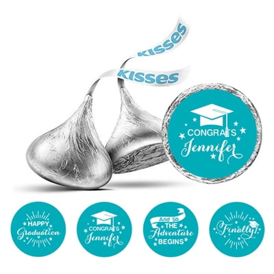 Darling Souvenir DIY 190 Pcs Graduation Theme Stickers for chocolate Candy Labels-Turquoise Blue