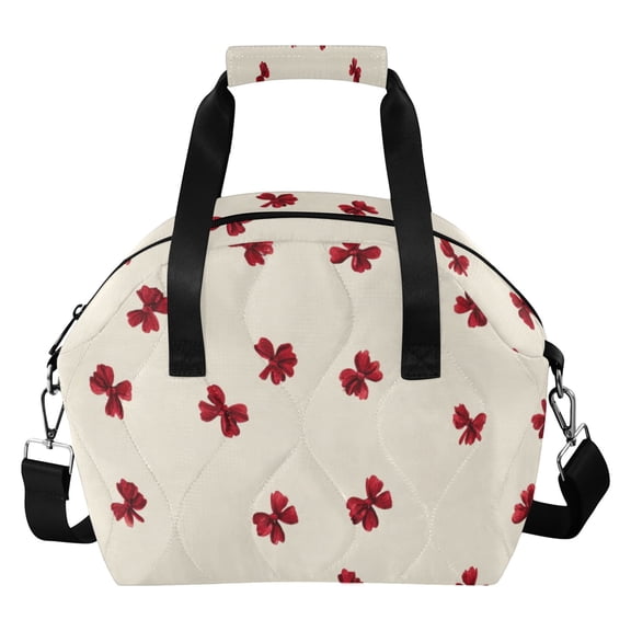Irregular Red Bows Insulated Lunch Bag Reusable Quilted Lunch Box Waterproof Leakproof Lunch Container