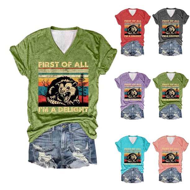 Fiudx Ofertas Flash Del Día Solo En Línea Tops con Estampado de Moda para Mujer, Blusa de Manga Corta con Cuello En V, Camisetas