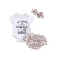 thumbnail image 2 of Musuos Baby Girl Outfit 3 6 12 18Months Short Sleeve Letter Print Romper with Baseball Pattern + Tiered Ruffled Shorts + Headband, 2 of 10