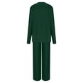 thumbnail image 4 of Miluxas Two Piece Sets for Women Summer Solid Casual Outfit Crewneck Long Sleeve Tops High Waist Wide Leg Pants with Pockets Green S(S), 4 of 6
