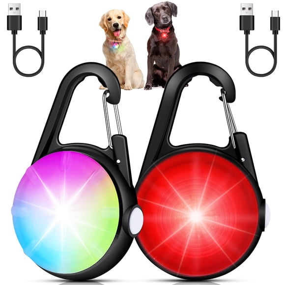 Luz para collar de perro DAAMENT, paquete de 2, LED recargable con clip