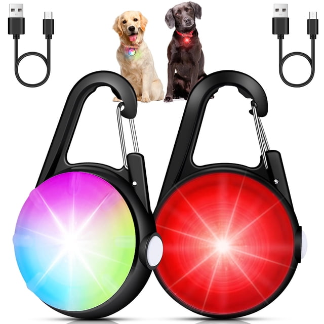 Luz para collar de perro DAAMENT, paquete de 2, LED recargable con clip