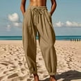 thumbnail image 2 of Eiyaclvo Summer Pants for Women Loose Fit Drawstring Elastic Waisted Lounge Pants Lightweight Streetwear Harem Trouser Ankle Length Cinch Bottom with Pockets, 2 of 10