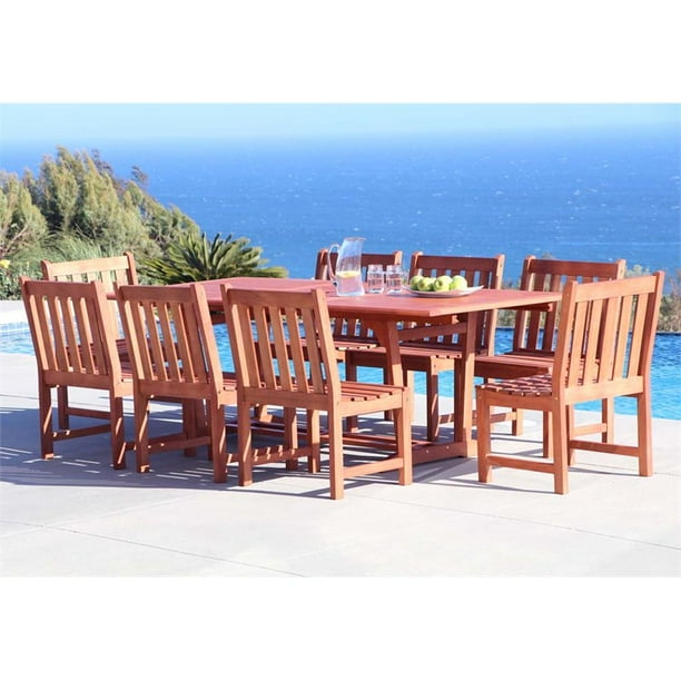 Malibu Outdoor 9piece Wood Patio Dining Set with Extension Table