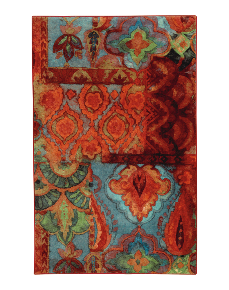 Mohawk Aurora Area Rug 12915 416 Red / Sky Blue Swirls Leaves 5' x 8