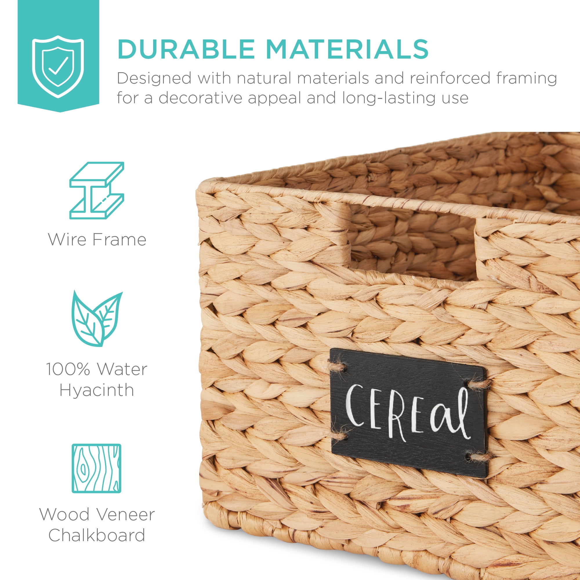 Best Choice Products Set of 2 16in Woven Water Hyacinth Pantry Baskets w/ Chalkboard Label, Chalk Marker - Natural