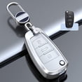 thumbnail image 3 of Keyless Brown Flip Key Fob Cover for Audi Q3 Q7 A3 A1 TT R8 Metal Leather Key Case Shell with Keychain,White, 3 of 7