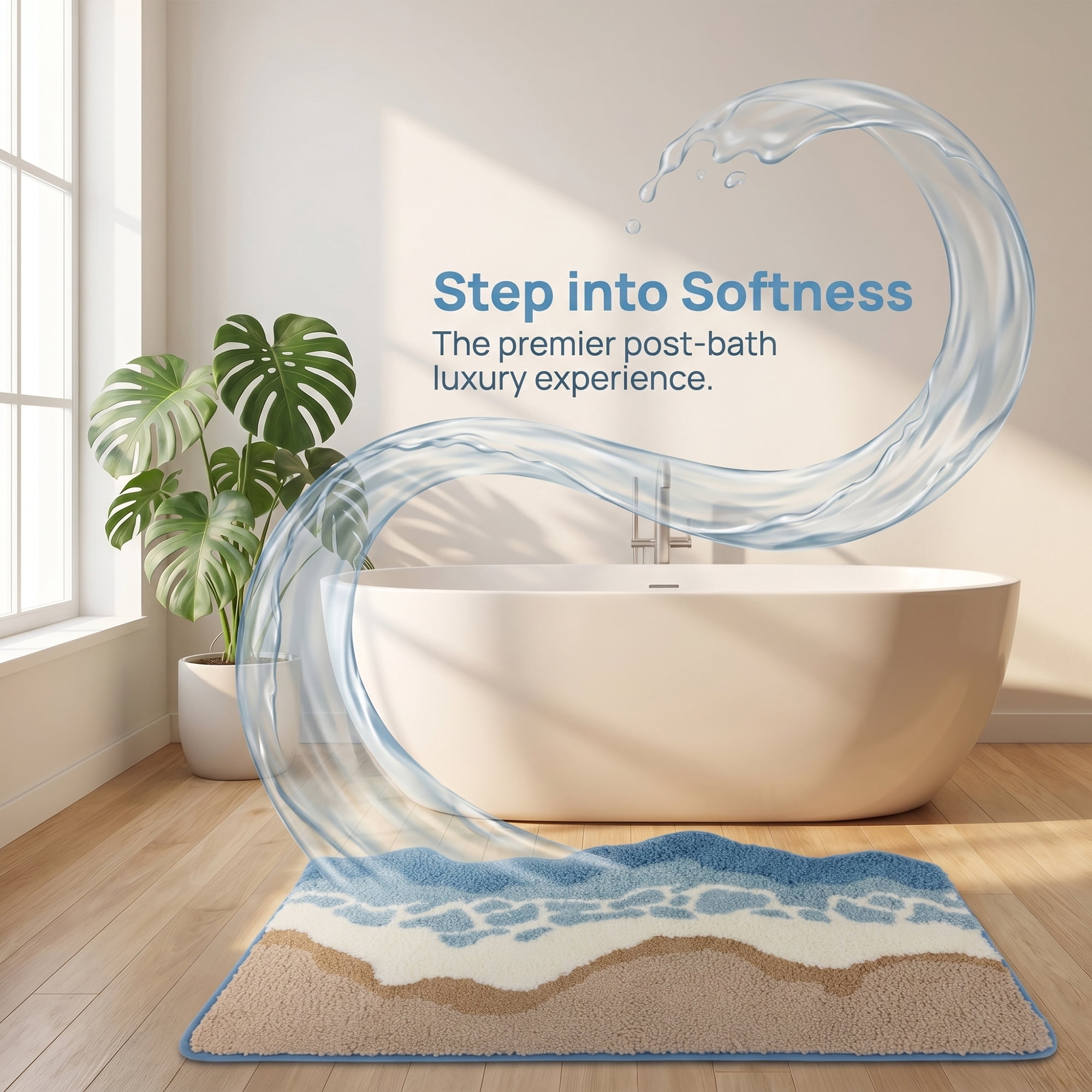 Unique Bargains Printed Microfiber Soft Plush Non Slip Bathroom Rug Blue 32" x 20"
