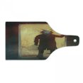 thumbnail image 1 of Fantasy Cutting Board, Scary Person with Rabbit at the Door People Acrylic Paint Print, Decorative Tempered Glass Cutting and Serving Board, Wine Bottle Shape, Yellow and Black, by Ambesonne, 1 of 1
