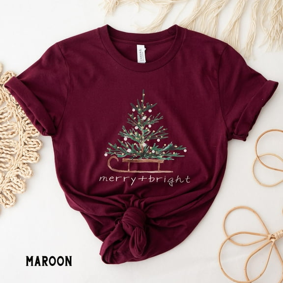 NODB Noel Shirts For Women, Merry And Bright Shirt, Noel Tshirt, Noel Tree Shirt, Festive Party Shirts MAROON Unisex S-5XL Hot Trending Shirt, Vintage Birthday Gift