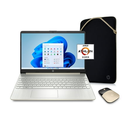 HP 15.6", Athlon N3050, 4GB RAM, 128GB SSD, Wireless Mouse, Sleeve, Gold, Windows 10 Home in S mode with Microsoft 365, 15-ef1072wm