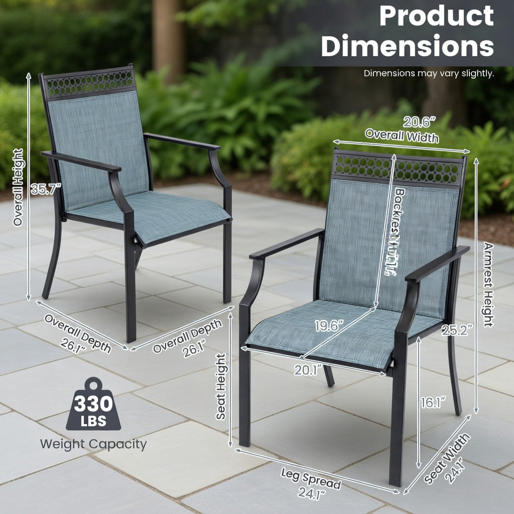 Hommoo 2-Piece Outdoor Patio Chairs Set, All-Weather Breathable Blue Fabric with Steel Frame, Poolside & Lawn Ready, Blue