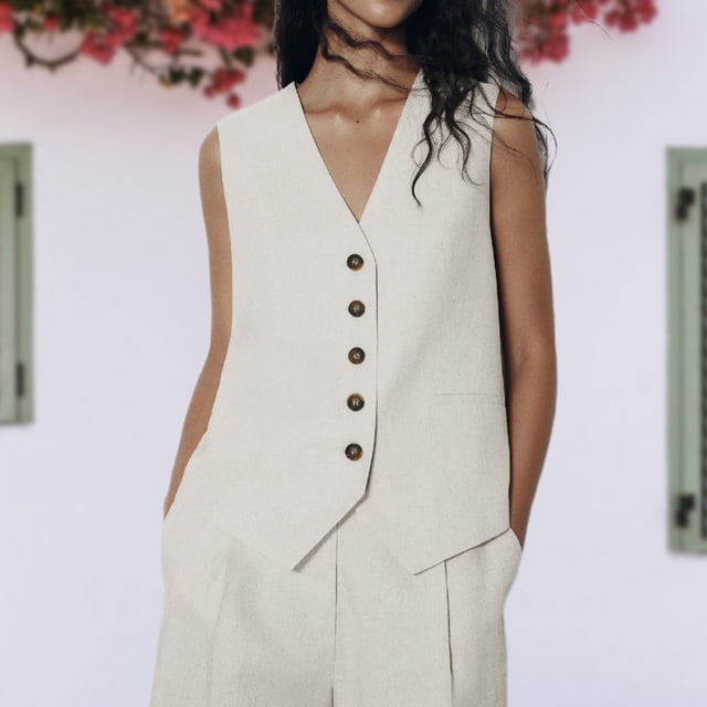 Chaleco Chalecos con botones para mujer, cómodo, ajustado, elegante, chaleco (blanco S) Cgtredaw Blanco T S para Mujer