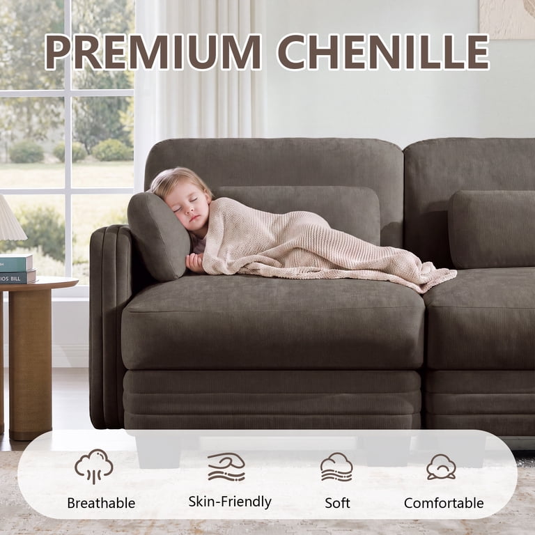 Gewnee Modern Minimalist Channel Tufted Modular Sectional Sofa, 2 ...