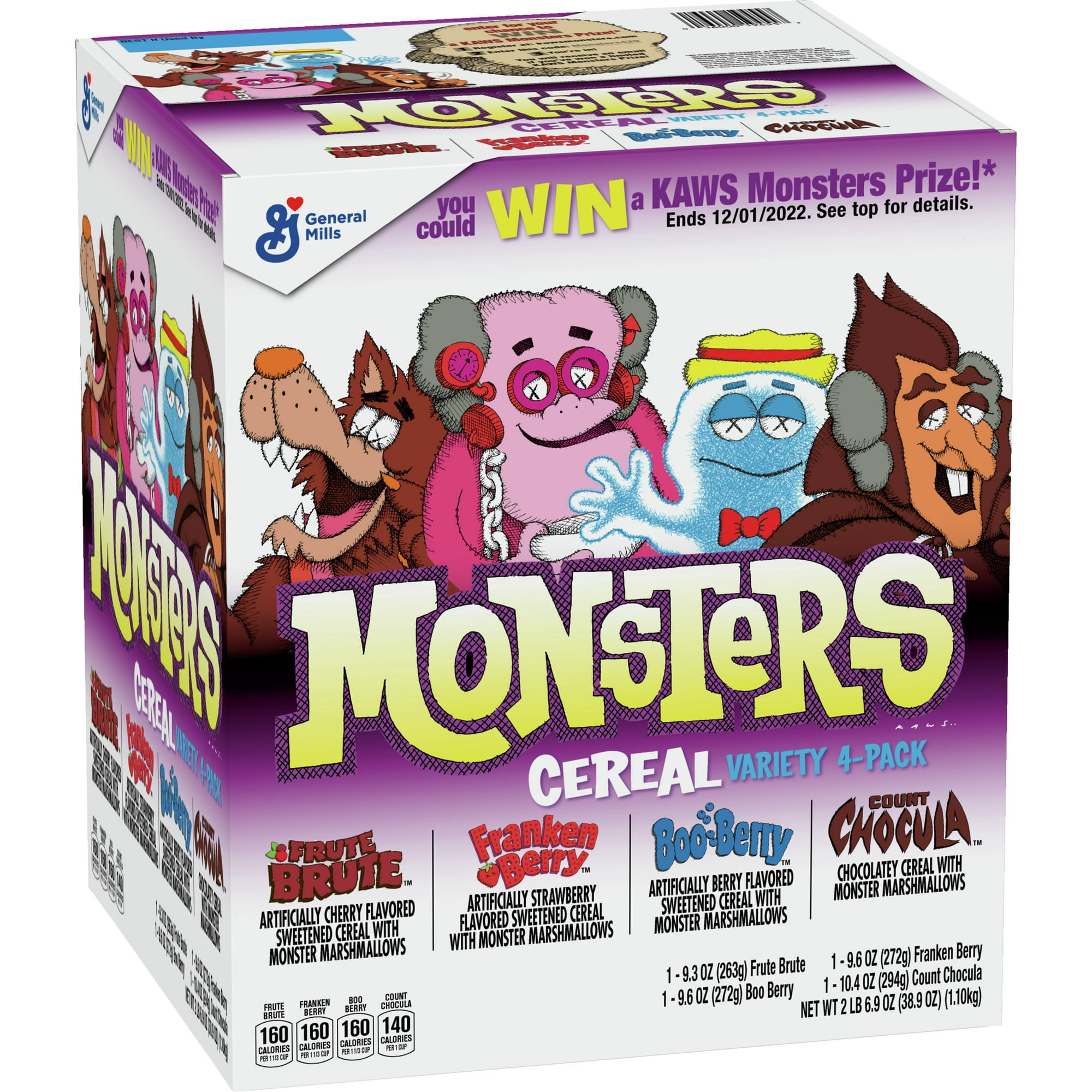 General Mills Monster Cereal Halloween Breakfast Variety Pack of 4 Boxes - Count Chocula, Franken Berry, Frute Brute and Boo Berry