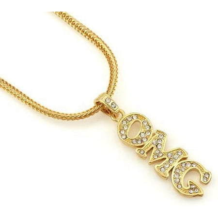 Hip-Hop Iced Gold Tone Oh My God Pendant Necklace Free 24" chain