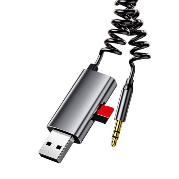 Meamaz Car Bluetooth Aux Adapter with HD Mic - Zinc Alloy, 10M Transmission, 0.4-1.2M Retractable Cable, USB/TF Support for 12V Vehicles & Daily Driving