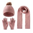 thumbnail image 2 of dazeni Kids Winter Warm Hat Gloves Scarf Set Cable Knit Hats Beanie with Pom Mittens for Boys Girls Watermelon Red 3-12 Years, 2 of 5