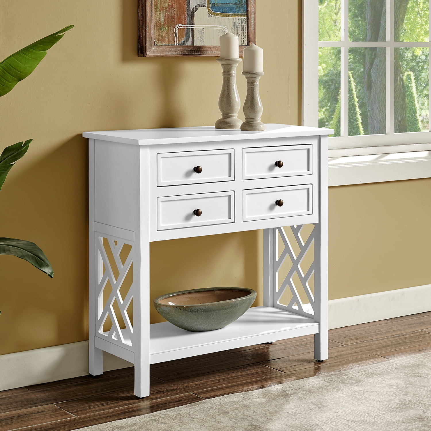 Alaterre Furniture Coventry 32 in. Wood Entryway or Console Table with Drawers and Shelf, Modern Open-Side Design, Versatile for Living Room, Entryway and Kitchen, White